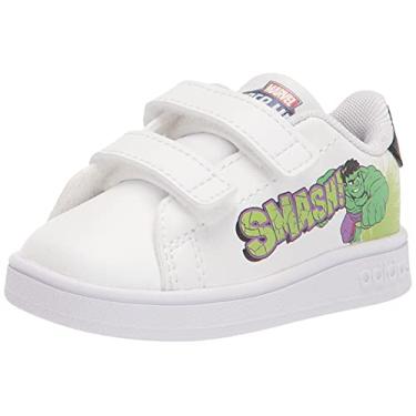 Imagem de adidas Tênis unissex infantil Advantage, Branco/Preto, 4 Toddler