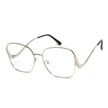 Imagem de HPIRME Óculos femininos retrô oversized com armação de metal dourado curvado e lentes de luxo com proteção UV400 (C7)
