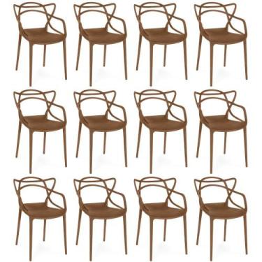 Imagem de Kit 12 Cadeiras de Jantar Allegra Prática Empilhável - Marrom - Magazi