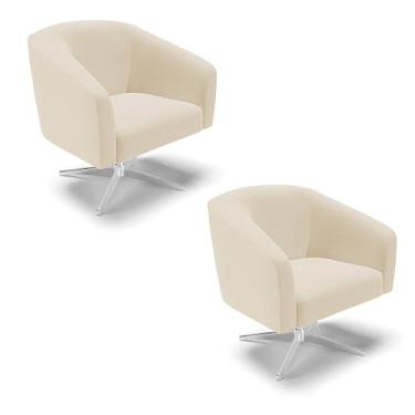 Imagem de Poltrona Decorativa Giratória Cromada Kit 2 Stella Linho D03 - D'Rossi