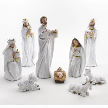 Imagem de Presépio Branco Importado Resina 9 Peças 20 cm - Amém Decoração Religi
