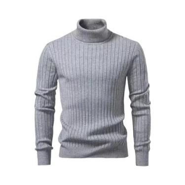 Imagem de Suéter Masculino De Lã Quente Com Gola Alta E Listras, Malha Casual Pa