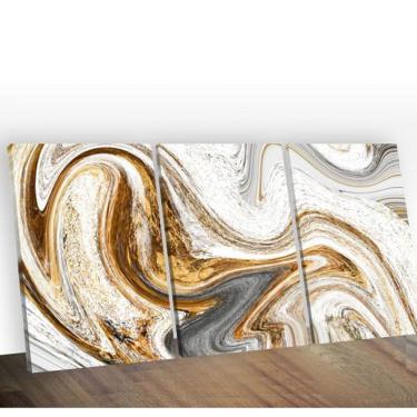 Imagem de Kit 3 Quadros Decorativos Abstrato Gold Branco/Dourados
