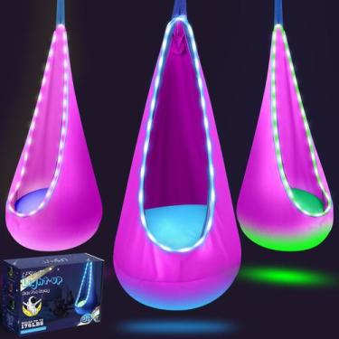 Imagem de Columpio Infantil Tipo Cápsula LFSMVT con Luces LED en Algodón Rosa