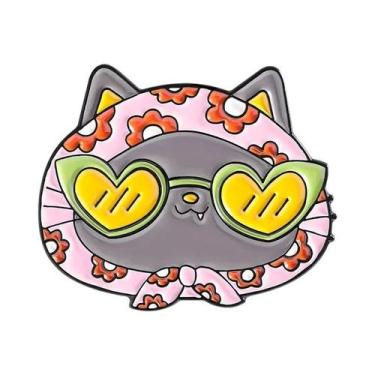 Imagem de Broche De Esmalte De Gato Floral Fofo Em Desenho Animado, Distintivo D