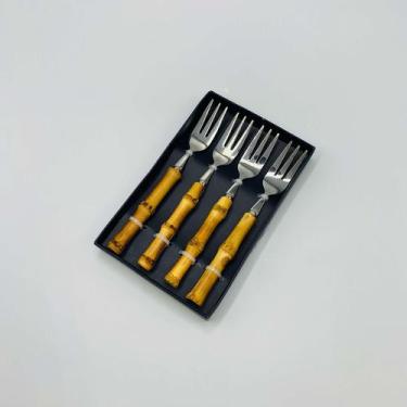 Imagem de Conjunto 4 Garfos de Bolo de Aço Inox com Cabo de Bambu Tulum 16cm - W