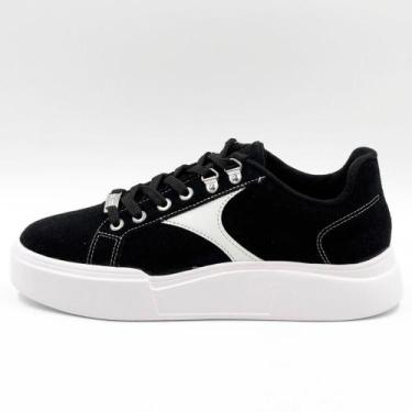 Imagem de Tênis Moleca Casual Flatform em Camurça Feminino, 36, Preto, Branco