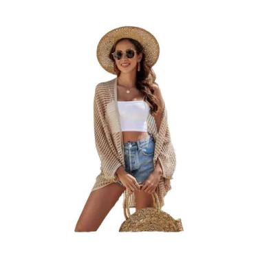 Imagem de Cardigã Feminino Longo De Crochê Vazado Para O Verão - Saída De Praia 