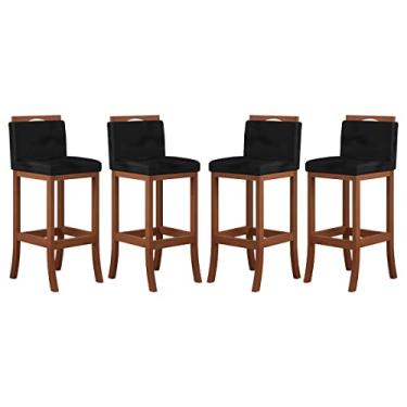 Imagem de Kit 4 Banquetas Alta Encosto Estofado 38x98 Cm Turim Madeira Maciça Castanho Suede Preto - CCS