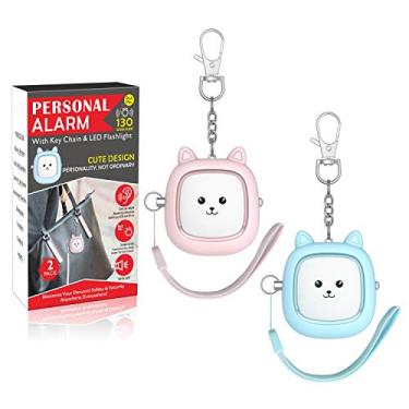 Imagem de Alarme pessoal de som seguro, pacote com 2 chaveiros de alarme de emergência com sirene alta de 130 dB com luz LED, sirene de segurança de som pessoal para mulheres, homens, crianças, idosos (azul/rosa)