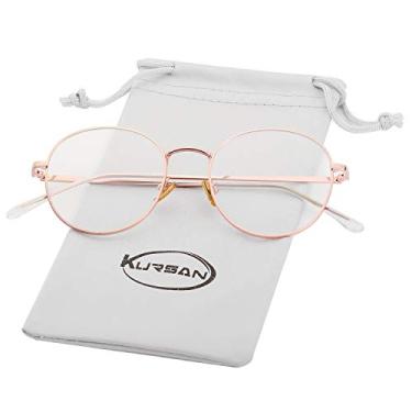 Imagem de Kursan Óculos com bloqueio de luz azul para mulheres e homens, lentes transparentes com armação redonda de metal, Ouro rosa, Small