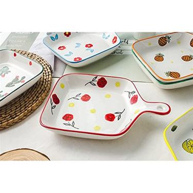 Imagem de GUIPAIHAI Prato de cerâmica para assar, massa, lasanha, prato de frutas, salada, prato de jantar, louça pintada à mão (cor: tipo C)
