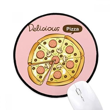 Imagem de Salsicha Cogumelo Pizza Italy Foods Redondo Antiderrapante Mousepads Preto Bordas Costuradas Presente de Escritório