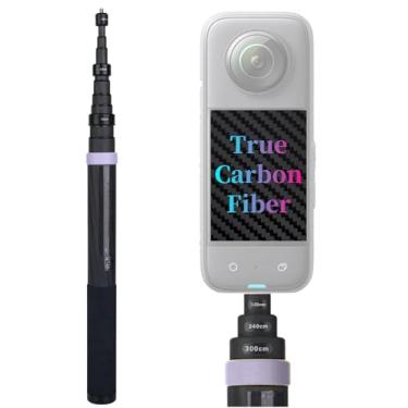 Imagem de Bastão de selfie de fibra de carbono verdadeiro 118 polegadas/300 cm monopé de extensão invisível para Insta360 Insta 360 ONE X3 X2 X RS Go Pro DJI Action Accessories (Roxo)