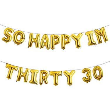 Imagem de 30th Birthday Balloons Funny 30th Birthday Decorations for her-So Happy IM Thirty Balloon Banner, Dirty 30 Birthday Party Supplies Birthday Photo Frame (IM THIRTY 30 Gold)