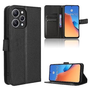 Imagem de Elubugod Capa de couro compatível com Xiaomi Poco M6 Pro 5G, capa flip de couro PU compatível com Xiaomi Redmi 12 23053RN02A capa preta
