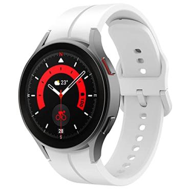 Imagem de Relógio esportivo compatível com Samsung Galaxy Watch 7 FE 6 5 4 (40 mm e 44 mm), 6 clássico (43 mm e 47 mm), 5 Pro (45 mm) - pulseira de silicone macio sem lacunas para mulheres e homens (branco)