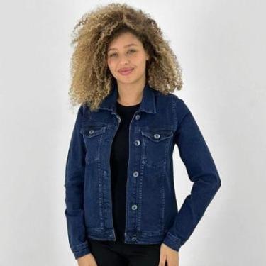 Imagem de Jaqueta Cris Jeans com Botão Jeans Feminina-Feminino