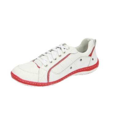 Imagem de Sapatenis masculino em legitimo couro bovino tipo floater modelo 2020 (37, 2020 Floter Branco-Vermelho)
