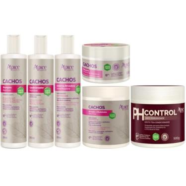 Imagem de Kit Apse Cachos 5 Itens + Mascara PH Control Tratamento Capilar Completo Cabelo Vegano Gande