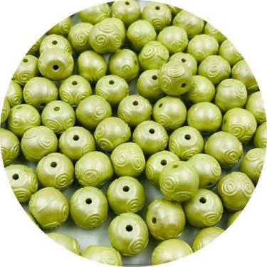 Imagem de Miçanga Bola Trabalhada Abs Verde14mm 50pçs 120g - Macall