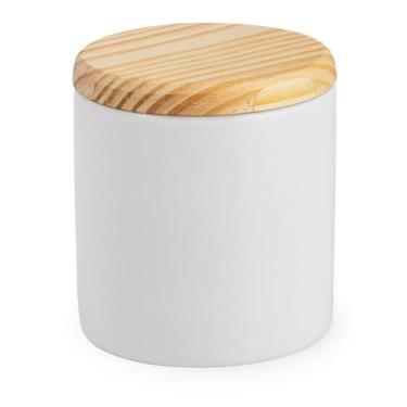 Imagem de Porta cotonete porcelana com tampa de madeira pote de louça - Loja Bor