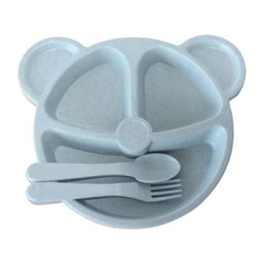 Imagem de Pratinho Infantil Com Divisórias E Talheres Pra Bebê Urso - Facilite U
