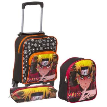 Imagem de Kit Mochila Masculina Creche Naruto Lancheira Infantil Preta - Toys 2U