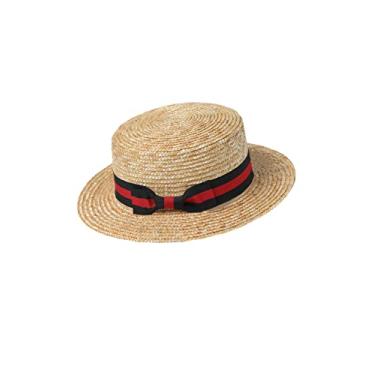 Imagem de BABYOND Chapéu de barco masculino aba Gatsby Chapéu Panamá Fedora verão praia chapéu de sol 20s acessórios de fantasia, Vermelho e preto, P-M