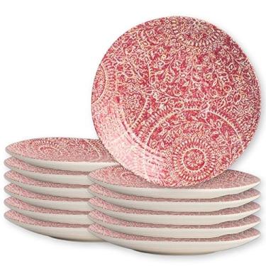 Imagem de Steelite Pratos de jantar de melamina, Creations Solano Mandala Floral Resistente à Quebra Casual Comercial Foodservice Restaurante, Redondo 28 cm, Conjunto de 12, Vermelho Rubine