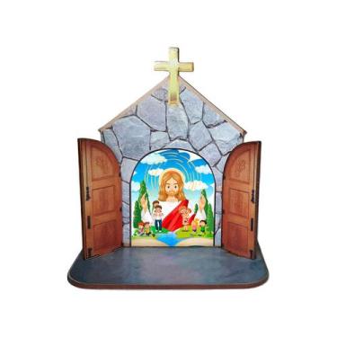 Imagem de Mini Capela Oratório Display Enfeite de Mesa 12cm Jesus Cristo Mod2 Md