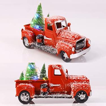 Imagem de Carro de Caminhão Vermelho Vintage de Natal Com Enfeites de árvores de Natal para Casa, Lareira, Decorações de Mesa, Suprimentos de Natal São Requintadamente Feitos à Mão