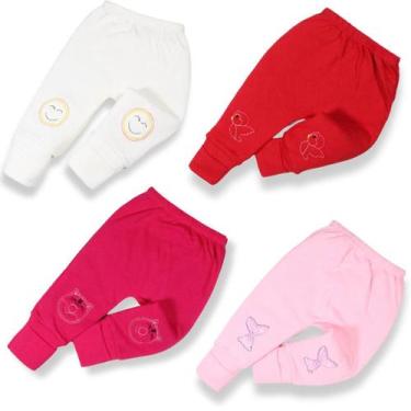 Imagem de Kit 4 Peças Mijão Calça Bebe Suedine Bordado Vira Pé Menina Menino - B