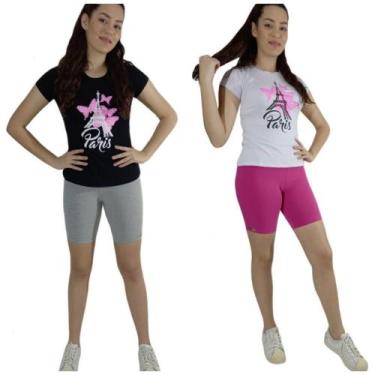 Imagem de Kit 2 Bermudas Ciclista Cotton Juvenil Feminina Atacado - Paraíso do C