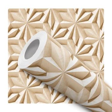 Imagem de Papel De Parede Adesivo Lavável Sala Efeito Gesso 3D Bege Floral Geomé
