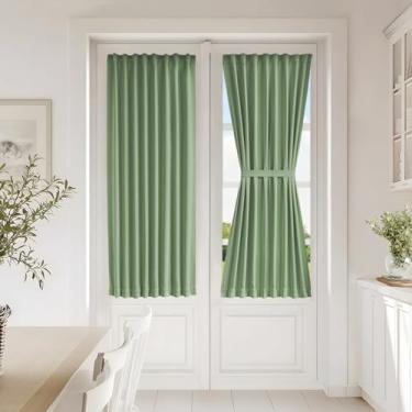 Imagem de Vatge Cortina de porta francesa de privacidade - Cortinas blackout autoadesivas com isolamento térmico com amarração, 1 painel, L63 x C137, verde sálvia