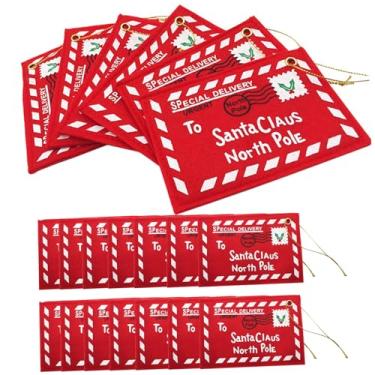 Imagem de Veesper Envelopes de Natal com 20 envelopes vermelhos de Papai Noel com corda pendurada carta para Papai Noel bordado feltro natal doces porta-cartões de presente sacos para decorações de árvore de