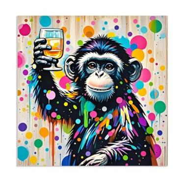 Imagem de Arte de parede de macaco grande, tela de grafite de rua, decoração de parede, abstrato, colorido, rabisco, aplausos de macacos, impressões de arte emolduradas, banksy, pôster, decoração de quarto para