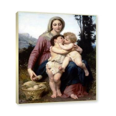 Imagem de NHLDZYH Moldura dourada champanhe. Impressões em tela famosas. (A Sagrada família) de William Adolphe Bouguereau, quadros de pinturas famosas, quadros de decoração de sala moderna. 40x48cm
