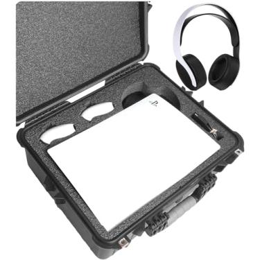Imagem de Case Club Estojo de transporte para PS5 com armazenamento para fone de ouvido – capa rígida para viagem para console PlayStation 5, fone de ouvido, controladores, jogos, suporte para PS5 e acessórios – estojo impermeável para PS5 para carregar em disco, digital