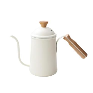 Imagem de ＫＬＫＣＭＳ Chaleira de café com bico longo, pescoço de ganso, bule para gotejamento, pega confortável, bule de chá de aço inoxidável para loja, cozinha ao ar, Branco