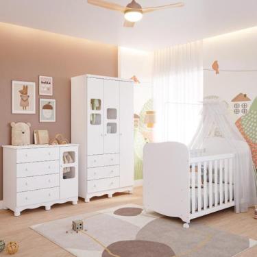 Imagem de Quarto de Bebê Completo com Guarda Roupa 3 Portas Berço Americano Cômo