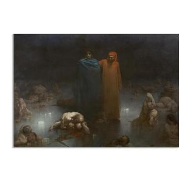 Imagem de Pintura a óleo para decoração de casa, impressão de arte de parede, pintura giclée, Dante e Virgílio no Nono Círculo do Inferno, tela de arte romântica para escritório, sala de estar, quarto,