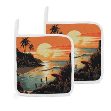 Imagem de Porta-panelas quadradas, pôster original para o verão sem fim, almofadas quentes, almofadas de mesa para cozinha e mesa de jantar, suporte de panela com isolamento térmico, 2 peças