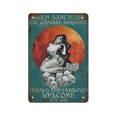 Imagem de Loyience Placa de lata de sereia - Santuário de Salem para Sereias Wayward Ferals and Familiars Placa de lata de boas-vindas, placas retrô, presentes de decoração de casa para mãe, pai e amigos, placa