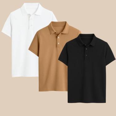 Imagem de Kit 3 Camisa Polo Masculina Básica Elegante com Botões  Estilo Casual 