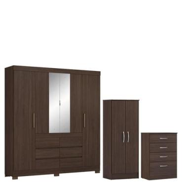Imagem de Guarda Roupa Casal Cádis com Multiuso Viena com Cômoda Astral Café Tou