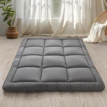 Imagem de WhatsBedding Colchão de chão japonês, futon, tapete de tatame cinza de 7,6 cm, almofada de dormir preenchida com espuma de memória, dobrável e portátil, espreguiçadeira dobrável e portátil, cama de