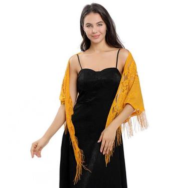 Imagem de Echarpe de Renda Xale Franja Sofisticação e Elegância Luxo - anjo da m