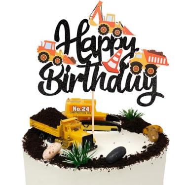 Imagem de 1PCS Construction Cake Toppers Dump Truck Excavator Tractor Stop Sign for Construction Themed Baby Shower Kids Birthday Party Decorations Supplies